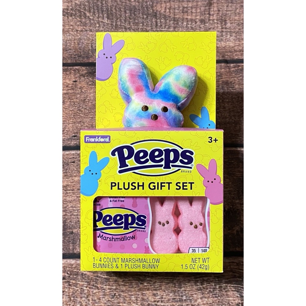 Peeps Easter Tie Dye Bunny Plush Gift Set Pink Bunny Marshmallows 1.5oz/4ct New